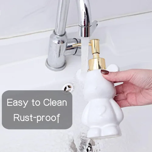 Miniatura 3 de Pequeño dispensador de jabón de baño con bomba, bonito diseño en forma de oso, dispensador de jabón líquido de cerámica (negro)