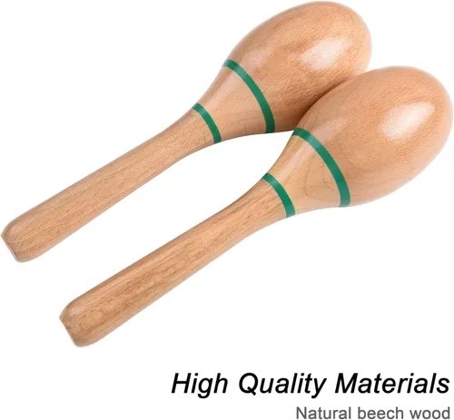 Miniatura 2 de 2 piezas de maracas de madera para niños y adultos, instrumento musical de maracas de madera Verde