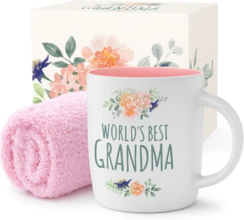 Triple Gifffted Ideas de Regalo para la Mejor Abuela de Todos los Tiempos para Abuela de Nietos, Taza de Café y Calcetines de Nieto y Nieta,