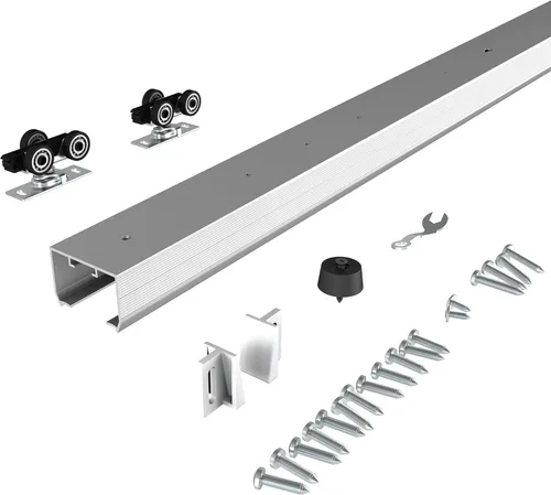 JUBEST Juego de herrajes y rieles para puerta de bolsillo de grado comercial de 7 pies, herrajes para puertas correderas de 80.7 pulgadas, duraderos