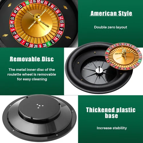 Miniatura 5 de Leyndo Juego de ruedas de ruleta de casino de lujo de 18 pulgadas, juego de ruleta profesional ABS con rueda de diseño doble cero con 2 bolas