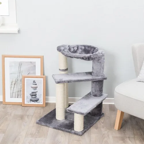 Miniatura 5 de TRIXIE Baza - Árbol para gatos mayores con hamaca y escalones, postes rascadores, parque infantil para gatos, gris, mediano