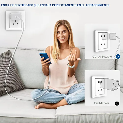 Miniatura 7 de Cargador rápido para iPhone, 20W [Certificado Apple MFi] USB Tipo C Bloque de Carga Rápida Power Delivery Cargador Lightning con Cable Lightning