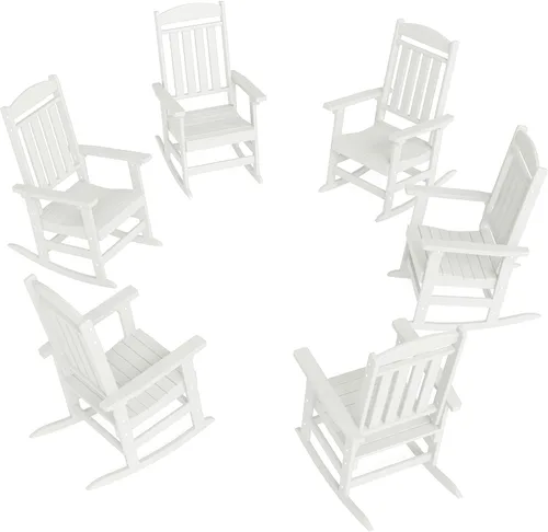Miniatura 22 de FOOWIN Juego de sillas mecedoras de patio de 2 piezas, mecedora de porche con respaldo alto de HDPE, mecedora de porche de madera de polietileno