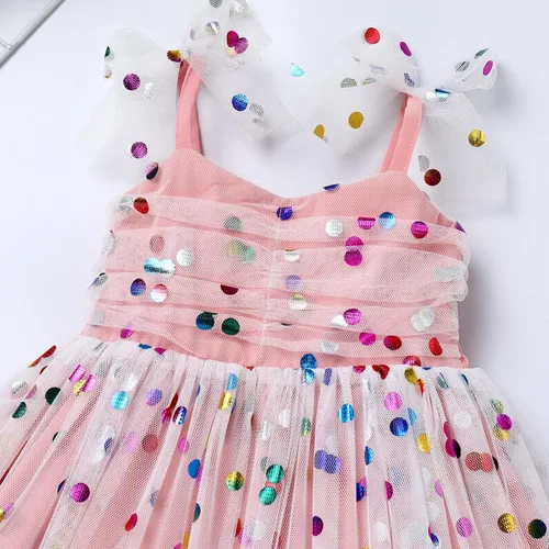 Miniatura 2 de IMEKIS Vestido de princesa de cumpleaños para niña pequeña, confeti brillante, bohemio, arcoíris, cake smash, sesión de fotos, conjunto para 1-6T