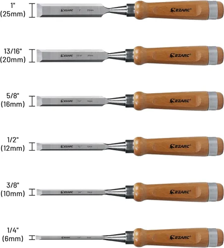 Miniatura 4 de EZARC Juego de herramientas de cincel de madera de 6 piezas, kit de cincel de tallado de carpintería con estuche de madera prémium para carpintero