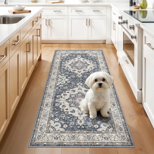 Miniatura 24 de Alfombra lavable de 2 x 3 pies para entrada: alfombras vintage con respaldo antideslizante para cocina, baño, alfombra resistente al agua