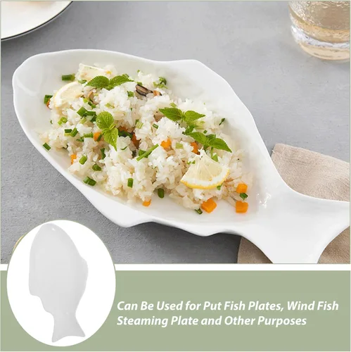 Miniatura 7 de DOITOOL Plato de pescado de cerámica blanca con forma de pescado, bandeja de servir aperitivo, bandeja de alimentos, plato de fiesta para queso