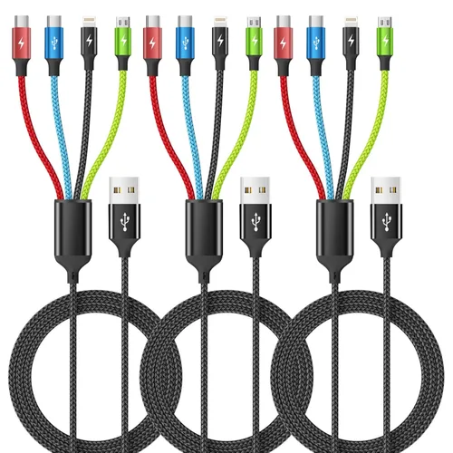 Miniatura 24 de Travel Essentials - Cable de carga múltiple [2 unidades de 5 pies], accesorios de automóvil, cables de carga 4 en 1, cable USB, cargador de teléfono
