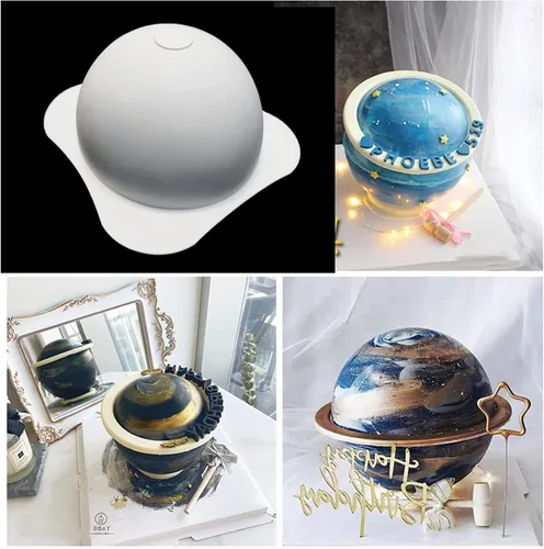 Miniatura 2 de Moldes de silicona grandes para bolas planetarias, molde de silicona esférica + 2 martillos de madera, molde redondo antiadherente para pasteles