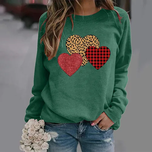 Miniatura 91 de Sudadera de manga larga con estampado de leopardo y corazón para mujer, para el día de San Valentín, sin botones, para niñas, regalos