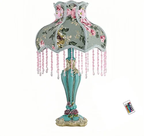 Lámpara de mesa inteligente victoriana con cuentas de cristal y acabado dorado, base de resina verde esmeralda, enchufe E26 para dormitorio, Verde 1