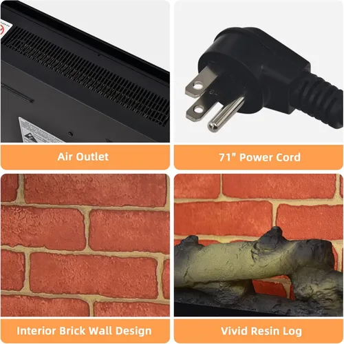 Miniatura 5 de Tangkula Chimenea eléctrica de 36 pulgadas, calentador eléctrico independiente y montado en la pared, chimenea eléctrica de 1400 W con temporizador