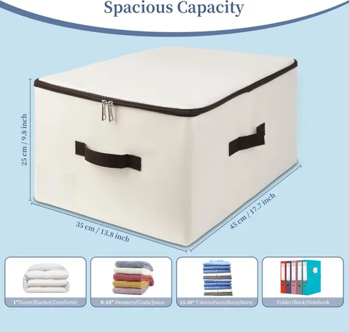 Miniatura 2 de AMJ Caja de almacenamiento plegable de tela (juego de 2) – Contenedor con tapa para armario, hogar – Cubo organizador beige – Lavable y apilable