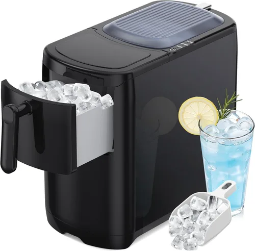 Electactic Máquina de hielo tipo bala, 18 libras/día, compacta, para encimera, tapa extraíble, fácil de limpiar, 6 unidades rápidas de hielo en 8