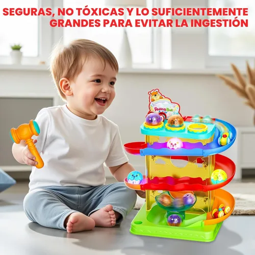 Miniatura 3 de 2 en 1 Pista de Carrera de Bolas Rodantes y Rampa de Coches para Niños Pequeños, Juguete de Bola con Martillo para Niños y Niñas, Juguetes Azul +
