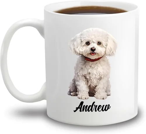 Taza de café para perro Bichon Frise personalizada, taza de café de cerámica con nombre personalizado para amantes de los perros, perros, papá,