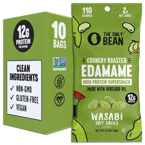 Miniatura 11 de The Only Bean Bocadillos crujientes de Edamame tostado en seco con sal marina, comida Keto alta en proteínas (11g) y baja en carbohidratos, libre