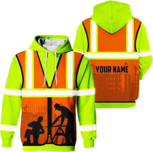 Miniatura 19 de Sudadera con capucha de alta visibilidad para hombres - Colección de trabajos con nombre personalizado Clase 3 Ropa de trabajo reflectante