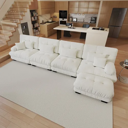 Miniatura 45 de Sofá modular de gran tamaño de 94 pulgadas, sofás seccionales grandes de color beige y blanco para sala de estar, juego de sofá de terciopelo, sofás