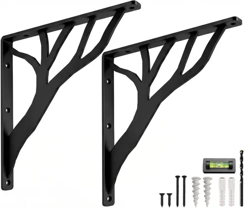 Miniatura 10 de Soportes de estante rústicos negros resistentes de 6 pulgadas de Balin Designs, soportes decorativos en L, soporte de estante flotante de hierro