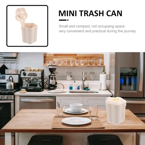 Miniatura 6 de Cabilock Mini basurero de escritorio con tapa en forma de flor, cubo de basura pequeño para oficina, dormitorio, organización de mesa