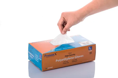 Miniatura 5 de ProtectX 500 guantes de preparación de alimentos, guantes de plástico desechables para cocinar sin látex ni polvo, talla única 500 unidades en caja