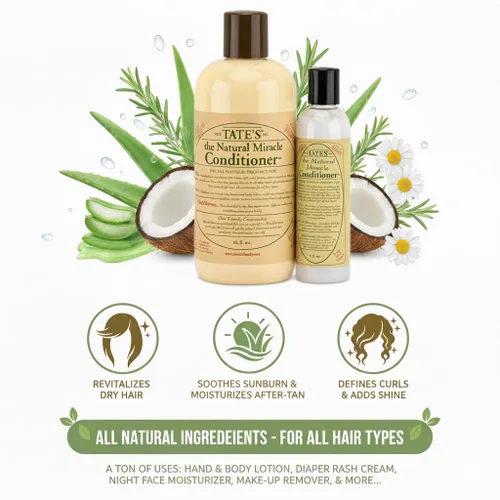 Miniatura 3 de Tate's Acondicionador Natural Miracle – 18 onzas líquidas con mini acondicionador natural sin perfume para cabello seco, dañado y teñido, reparación