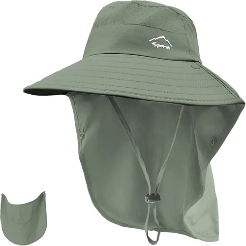 Miniatura 8 de Rosoz - Sombrero de sol para hombres y mujeres con solapa para el cuello, ala ancha, UPF50+, sombrero de pesca con cubierta facial desmontable
