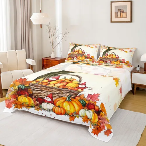 Miniatura 12 de Erosebridal Lindo juego de sábanas de pavo tamaño individual para niños y niñas, juego de sábanas de cosecha de Acción de Gracias, decoración