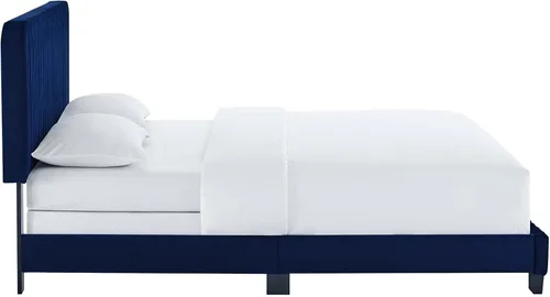 Miniatura 6 de Modway Celine Channel - Cama de terciopelo de alto rendimiento, tamaño Queen, color azul marino