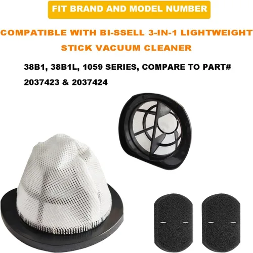 Miniatura 2 de Paquete de 2 filtros de vacío 203-7423 y 2 filtros de espuma compatibles con aspiradora ligera 3 en 1 38B1, 38B1L, serie 1059, comparado