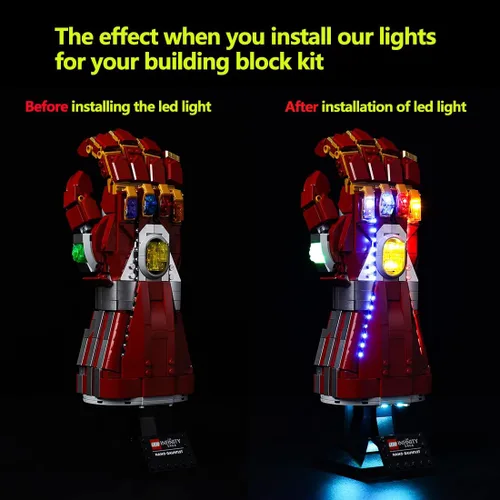 Miniatura 4 de Kyglaring Kit de iluminación LED diseñado para Lego Nano Gauntlet 76223 (sin modelo) y juego de luces compatible con la réplica de Iron Man