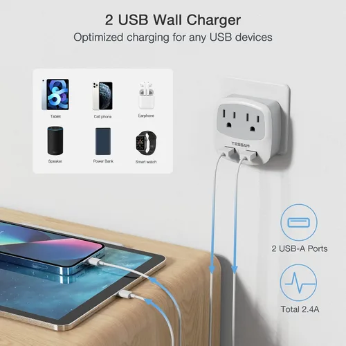 Miniatura 4 de Convertidor de adaptador de enchufe de viaje europeo, convertidor de enchufe de alimentación internacional TESSAN con 2 USB, adaptador de salida