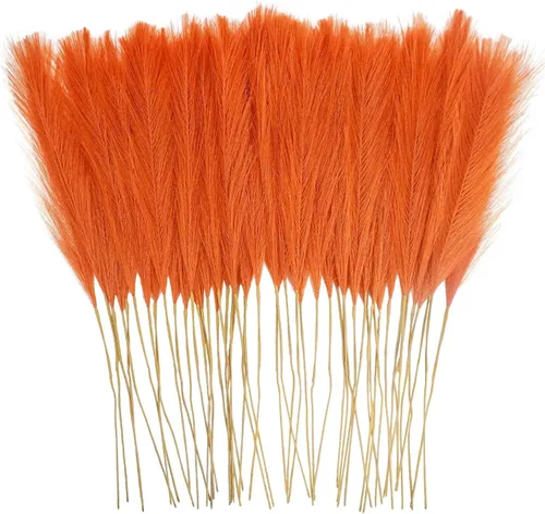 Miniatura 23 de obbsie 50 piezas de decoración de hierba de pampa falsa naranja quemado, 21.6 pulgadas de hierba pomposa artificial corta de otoño, ramas de hierba