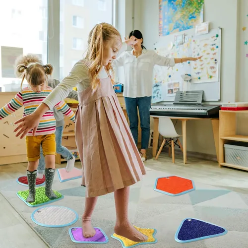 Miniatura 7 de Boao Juego de 8 mini alfombrillas sensoriales surtidas texturizadas, azulejos sensoriales para el suelo, juguetes táctiles educativos