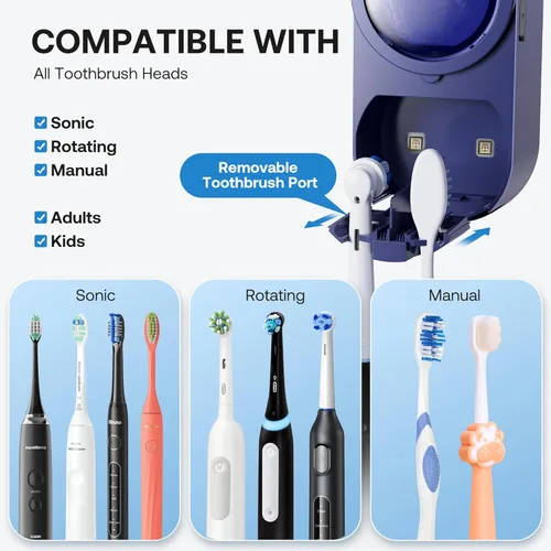Miniatura 6 de Bitvae Soporte para cepillo de dientes actualizado para baño 2.0, limpiador de cepillo de dientes con detección infrarroja, montado en la pared