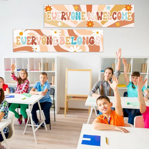 Miniatura 6 de Paquete de 2 decoraciones geniales para aula, pancarta de bienvenida bohemia, tablón de anuncios, pósteres hippie, motivadores e inspiradores