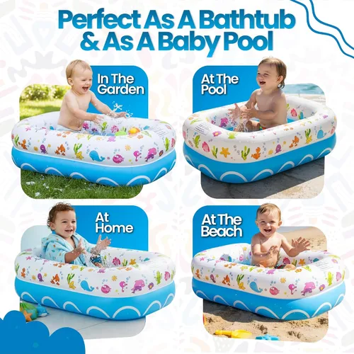 Miniatura 8 de Mommy's Helper Bañera inflable bajo el mar, bañera plegable y segura para bebé con asiento antideslizante de cuerno de sillín para niños, baño