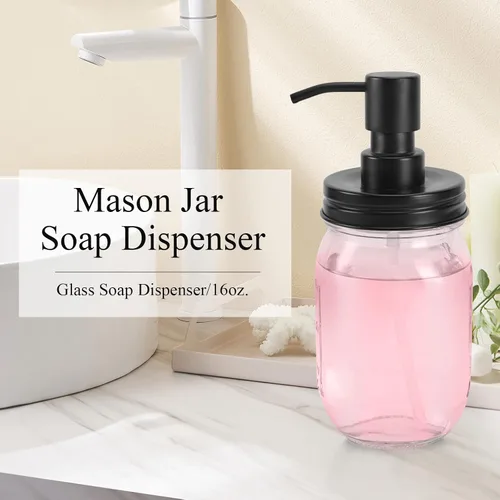 Miniatura 2 de Dispensador de jabón en tarro Mason de alta calidad, color negro, 16 onzas, hecho de acero inoxidable a prueba de óxido, dispensador de jabón