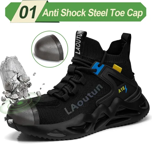 Miniatura 2 de LAoutun Zapatos con punta de acero para hombre, zapatos de trabajo, zapatos de seguridad, cómodos, ligeros, a prueba de pinchazos, zapatos