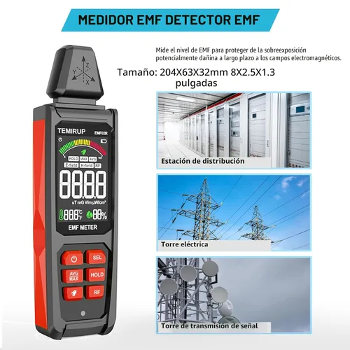 Miniatura 8 de Detector EMF, TEMIRUP 5 en 1 Medidor EMF Portátil Detector de Radiación, Detecta EF, RF, MF, Señal WiFi, Temperatura, Humedad, Lector EMF Recargable