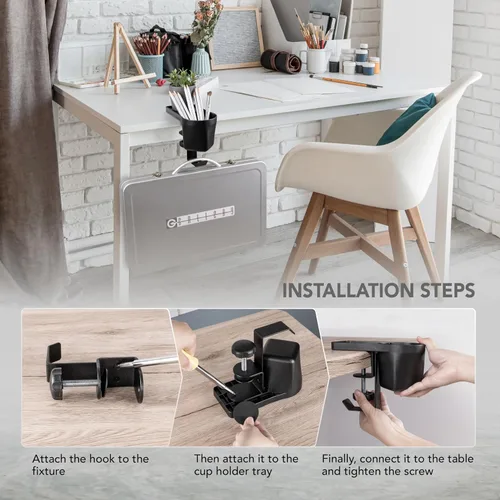 Miniatura 8 de EHO Soporte para bolígrafos y tazas de escritorio con abrazadera, organizador de artículos de papelería 3 en 1 con almacenamiento para lápices