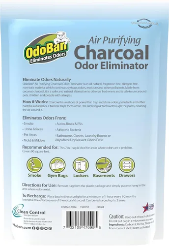 Miniatura 2 de OdoBan Carbón Purificador de Aire Eliminador de Olores Natural, Fórmula No Tóxica, Hecho en los EE. UU., Sin Fragancia, Pack de 6, 200 Gramos Cada