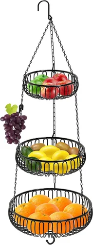 Miniatura 9 de Simple Houseware - Cesta colgante moderna para frutas de 3 niveles, cromado Cromo