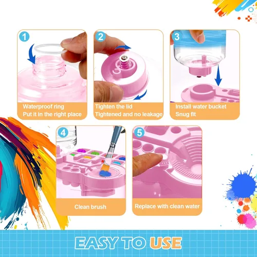 Miniatura 6 de Limpiador de Pinceles de Pintura, Dispensador Mejorado de Enjuague de Acuarela con Ciclo de Agua con Soporte y Paleta, Lavando Mis Pinceles, Sistema