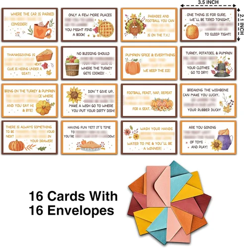 Miniatura 2 de Juegos de pistas de búsqueda del tesoro de Acción de Gracias para niños, tarjetas de pistas de acertijos de calabaza, juego de fiesta de Acción