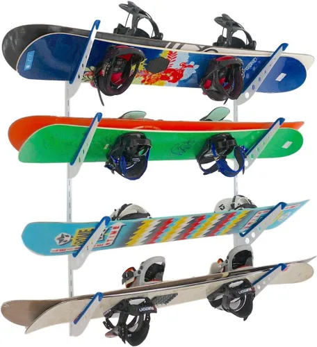 Miniatura 9 de StoreYourBoard Estante de esquí y snowboard, sistema de almacenamiento ajustable para 4 tablas, organizador de pared de garaje resistente para esquí