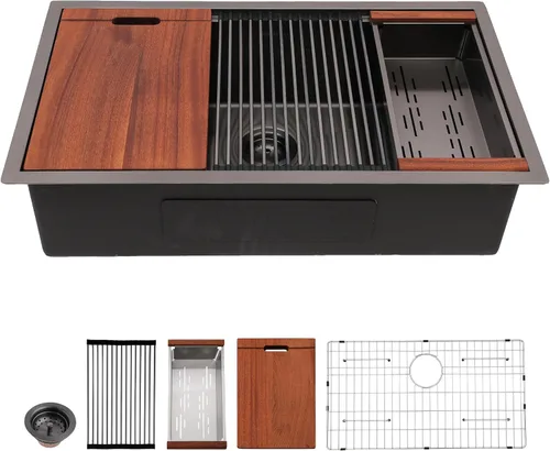 Miniatura 26 de Mocoloo Fregadero de barra de montaje inferior de 15 pulgadas, fregadero de cocina pequeño de 15 x 15 pulgadas, calibre 18, de acero inoxidable