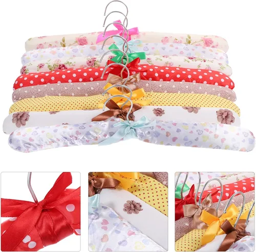 Miniatura 3 de Zerodeko 10 perchas cubiertas de tela con estampado floral, perchas acolchadas de madera antideslizantes envueltas de tela para mujeres